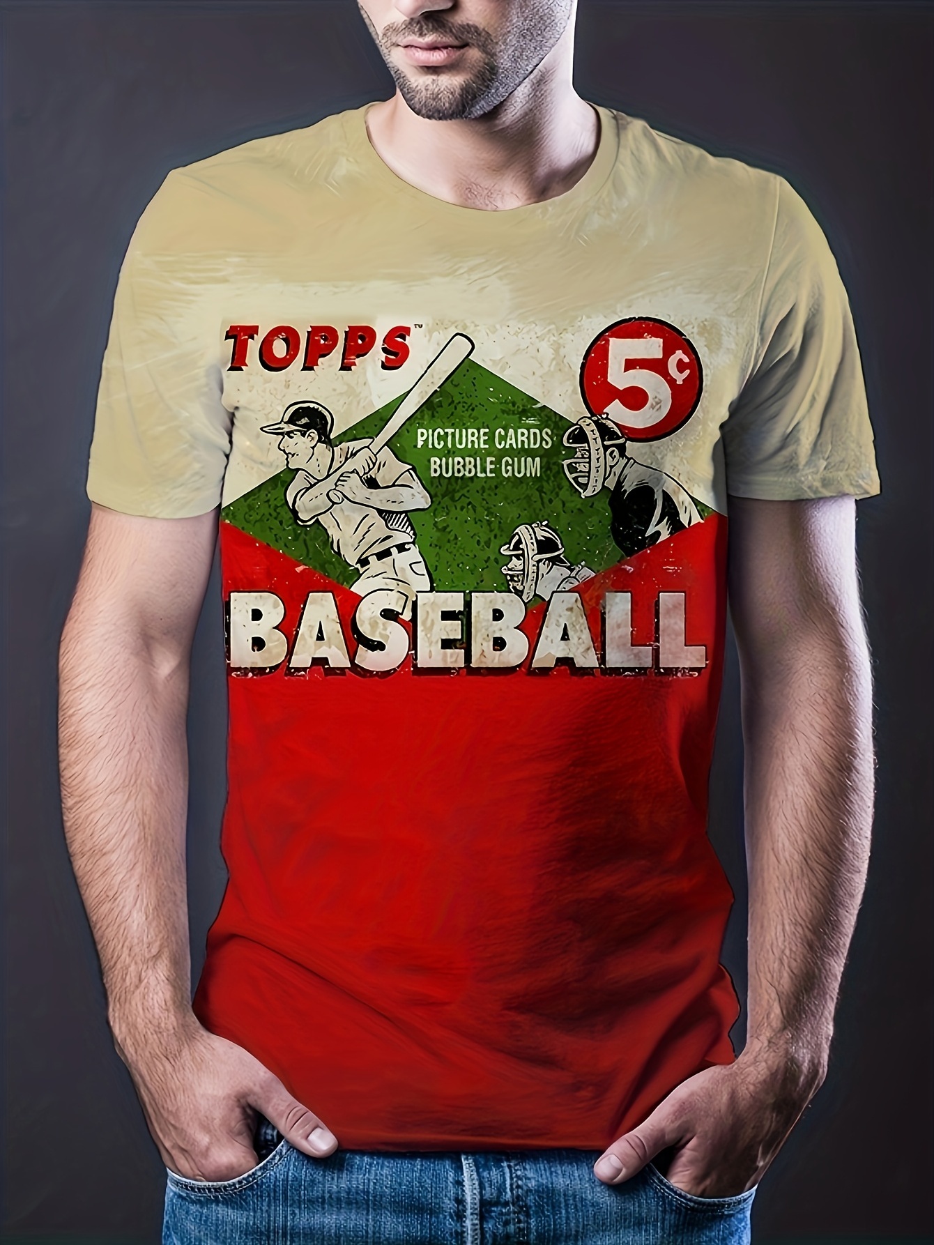 Vintage Baseball Print T-shirt For Men - Retro Graphic Design