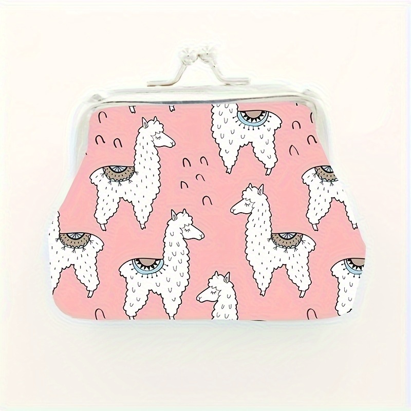 

Cute Alpaca Pattern Clutch Bag, Simple Metal Buckle Card Holder Mini Purse, Trendy Pu Leather Money Wallet For Women Girls