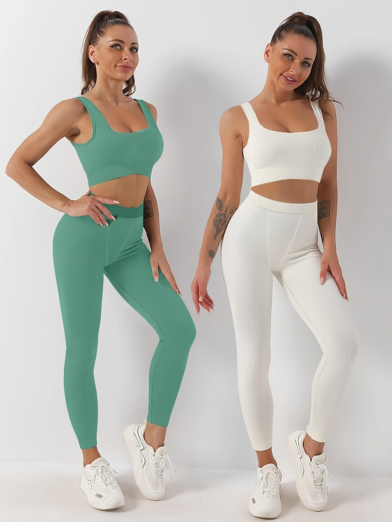 Womens' Workout Sets 2 Piece Gym Outfits for Seamless Yoga (Green