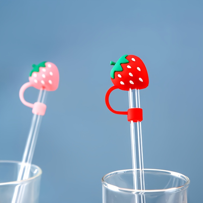 Straw Covers Cap 12pcs Silicone Straw Tips Covers Cute Silicone Reusable Drinking Straw Tips Lids Strawberry Straw Topper Straw Plugs for Straw Tips