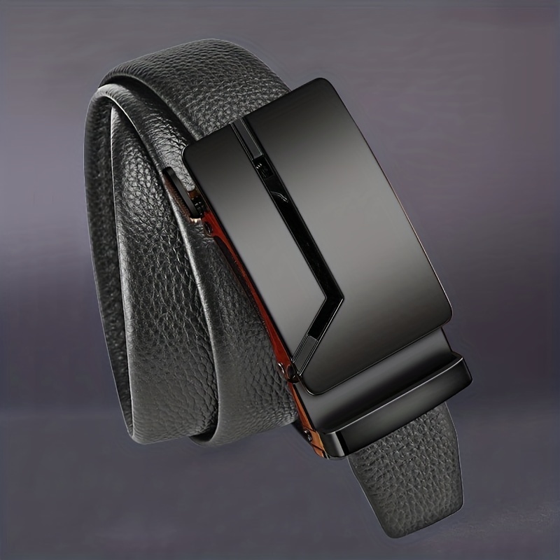 Men's Pu Leather Automatic Buckle Belt (without Gift Box) - Temu