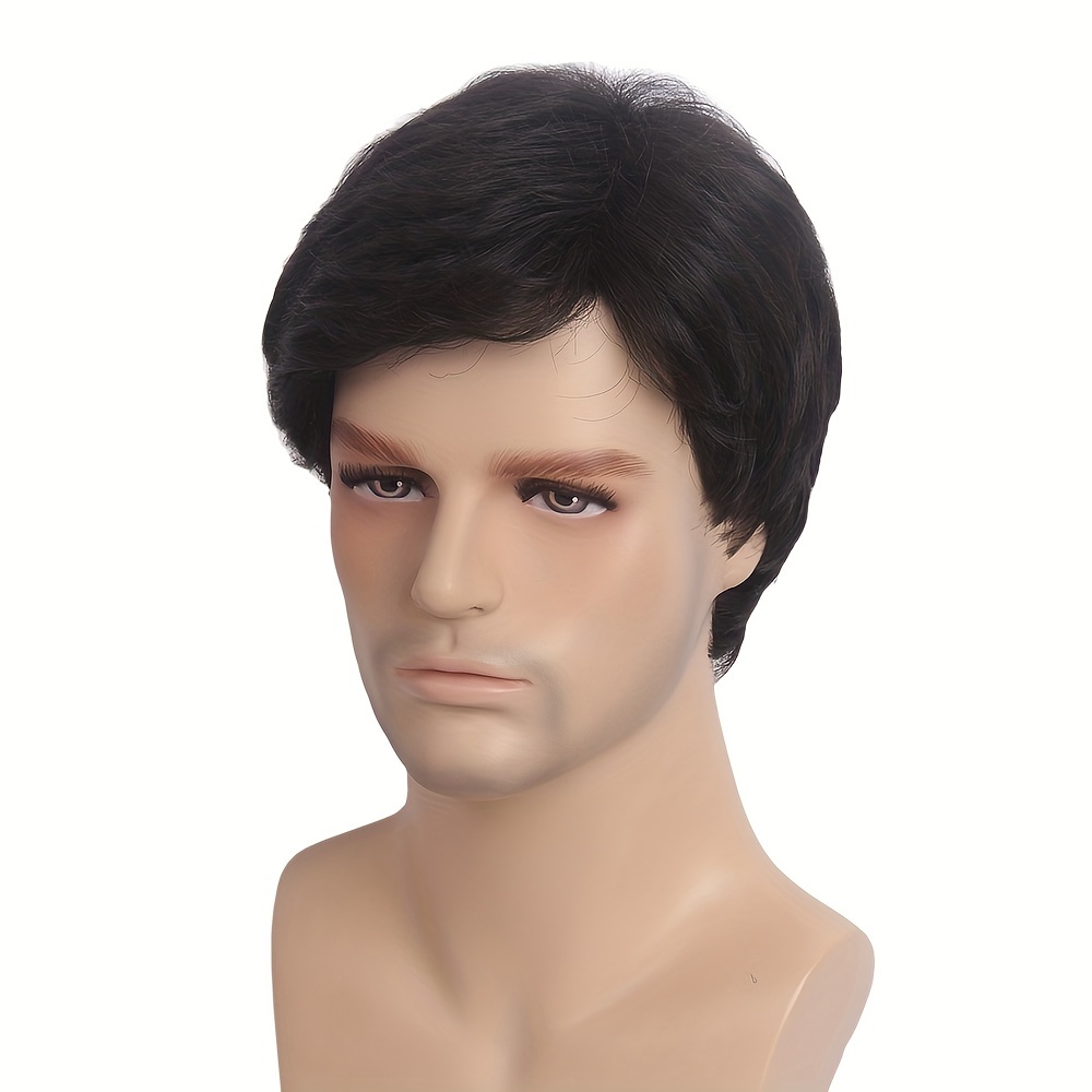 Shop Men's Black Short Wig Straight Synthetic Wigs Layered Wavy for Halloween Cosplay