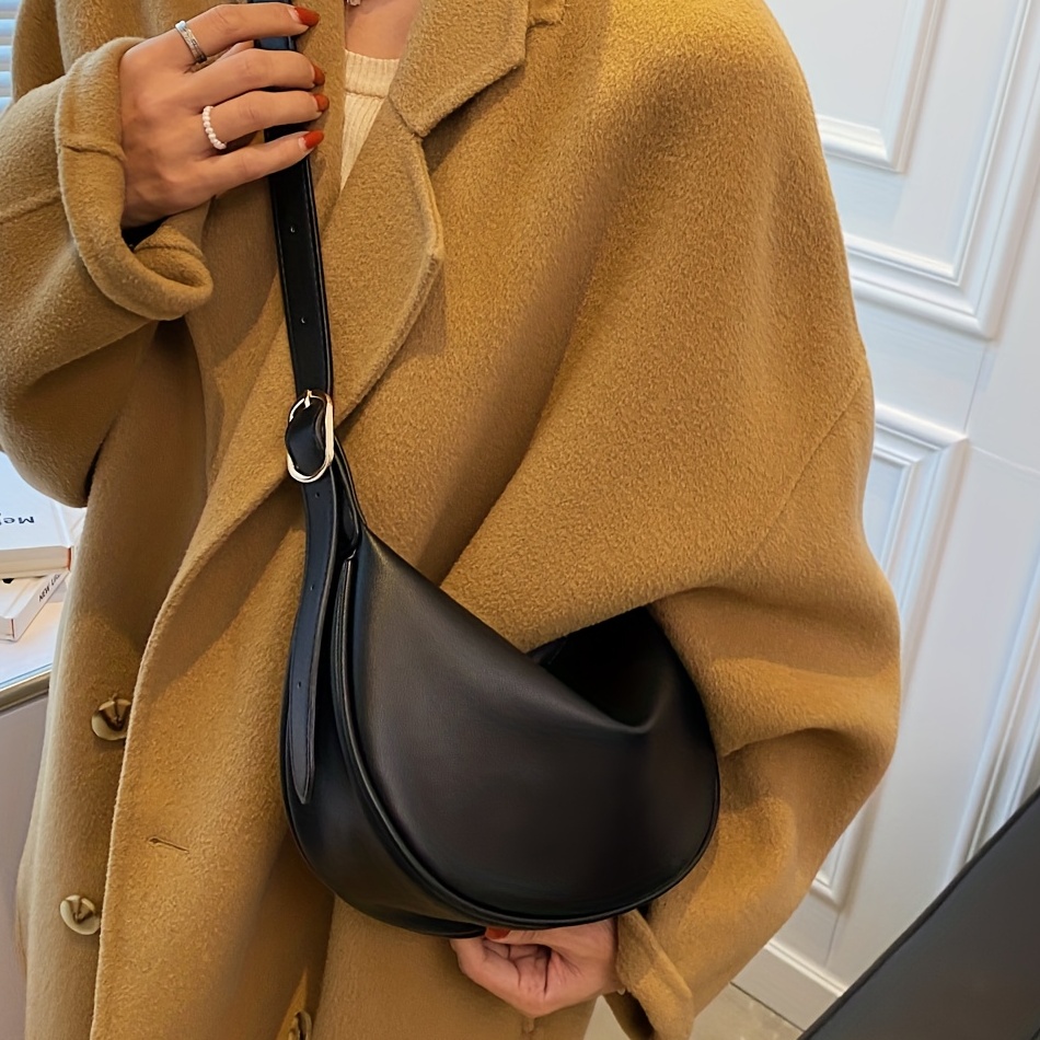 

Solid Color Crossbody Bag, Simple Pu Leather Dumpling Bag, Women's Lightweight Shoulder Bag (black)