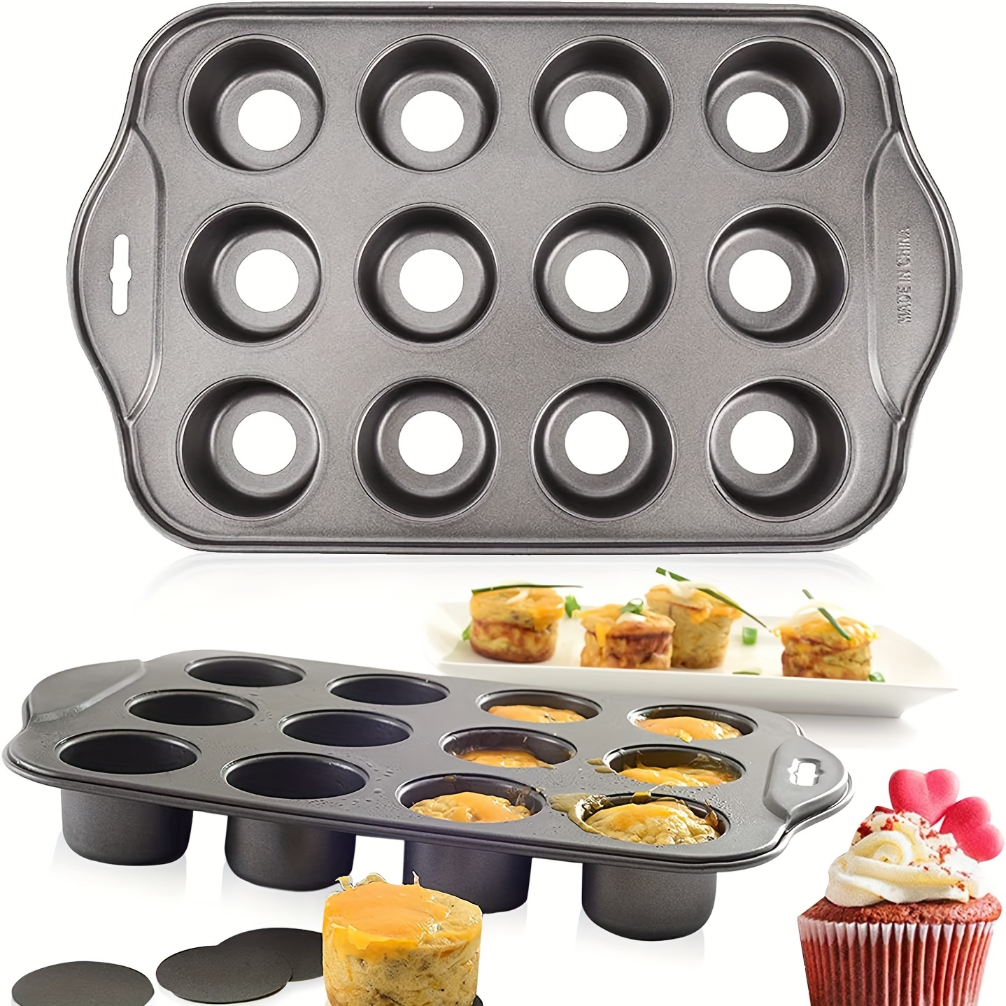 2 Pack Mini Muffin Cheesecake Pan with Removable Bottom, 12 Cavity Nonstick  Cupcake Pan