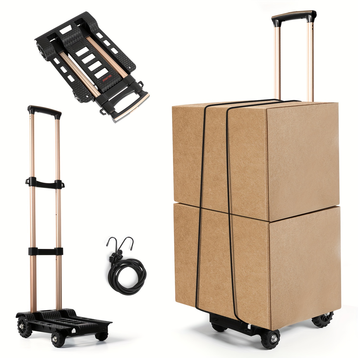 Carretilla de mano plegable de 1 pieza, carrito de equipaje utilitario  compacto y portátil con servicio pesado de 70 kg/155 lb, mango ajustable de  con