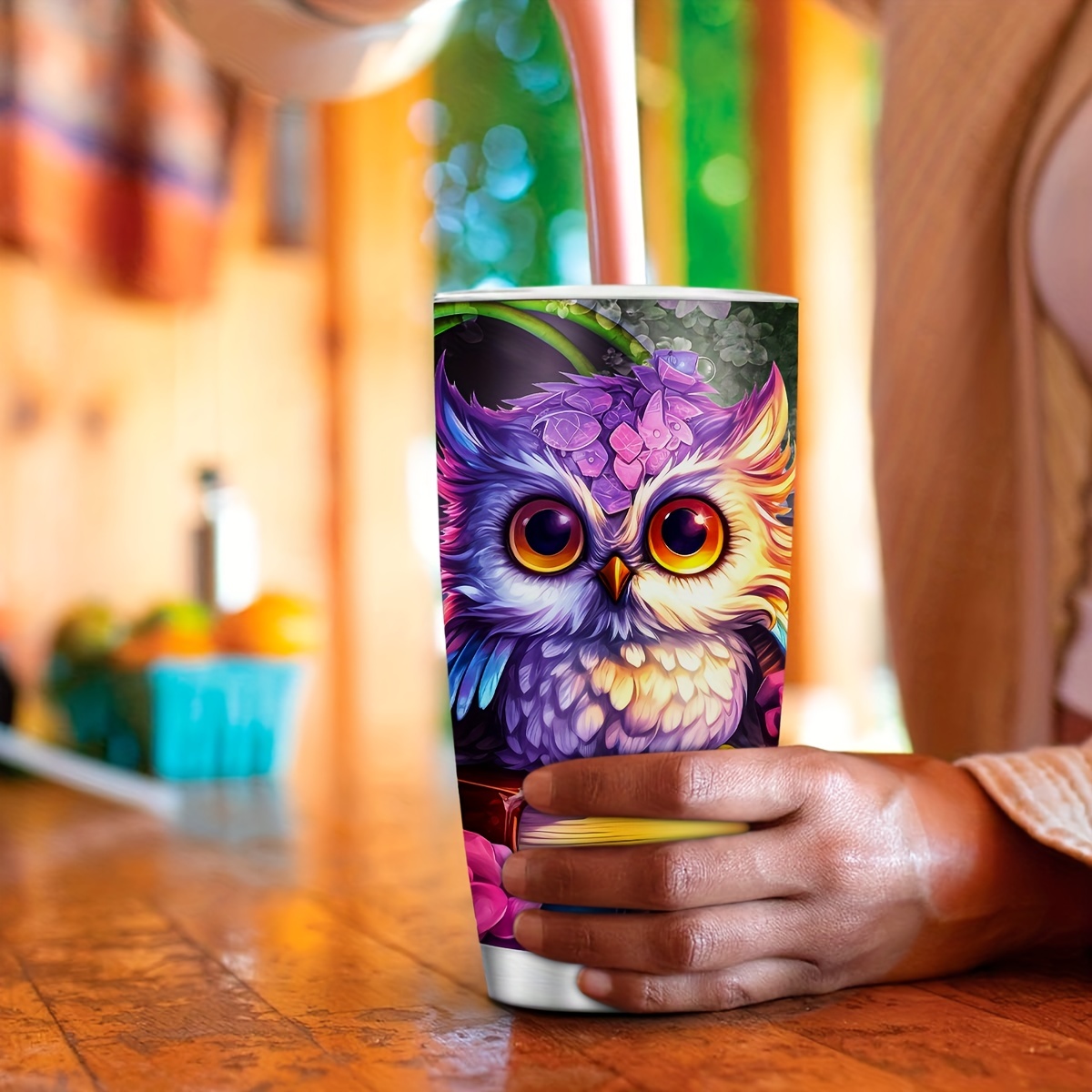 Cute Owl With Coffee Design Tumbler Coffee, Tea 20 Oz Travel Mug