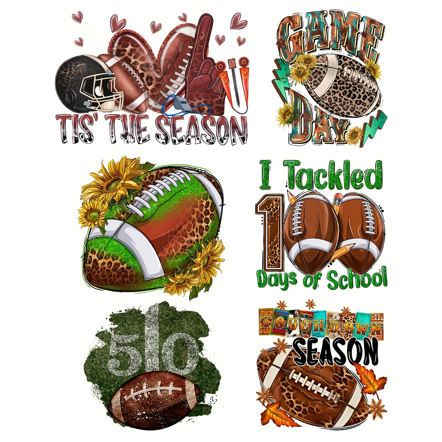 4pcs Rugby Iron on Patches for Clothing American Football Iron on Transfers Rugby Football Helmet Love Heart Iron on Decals for Clothes T-shirts