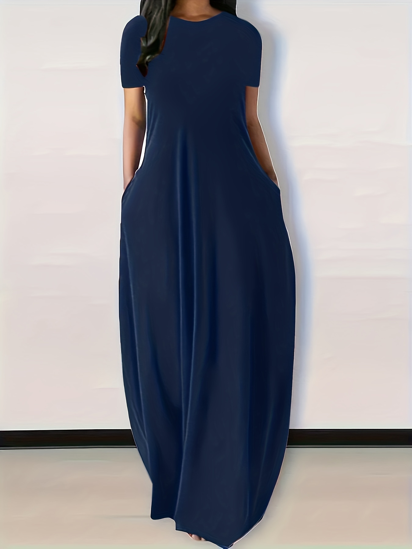 Round neck outlet plain maxi dress