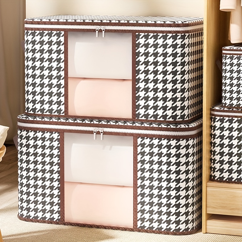 

1pc Houndstooth Pattern Storage Bag With Clear Window, Portable Multi-functional Quilt Organizer, Dust-proof Household Moving Packing Sorting Box