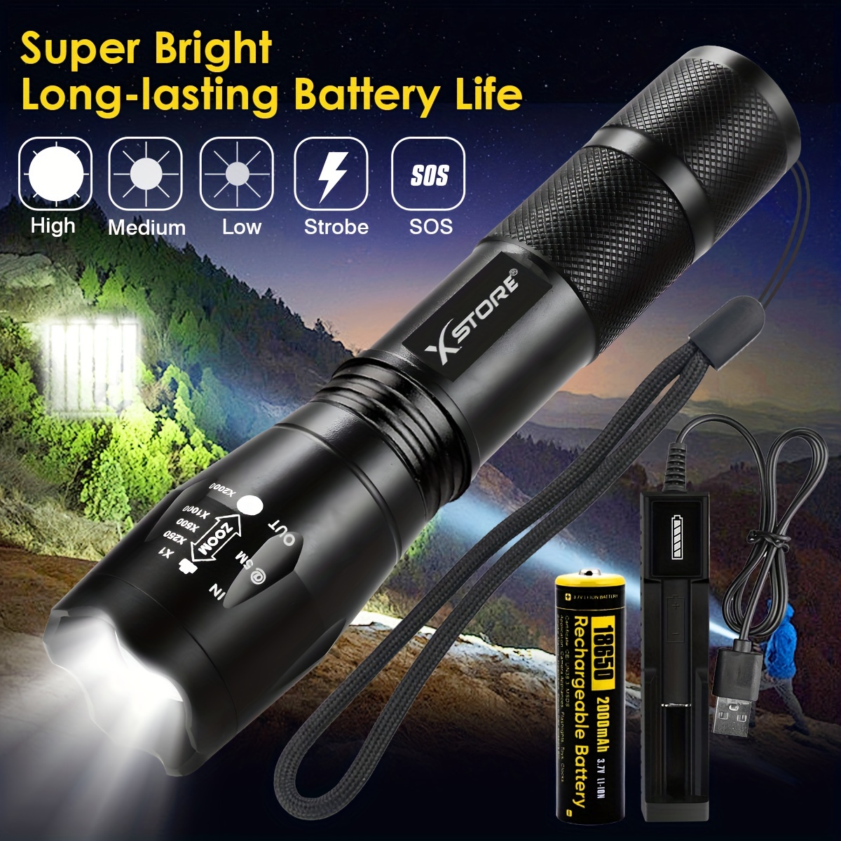 APLOS T02 1800 Lumens Tactical Flashlight, USB-C Rechargeable LED Flashlight  for Emergencies, EDC, Searching