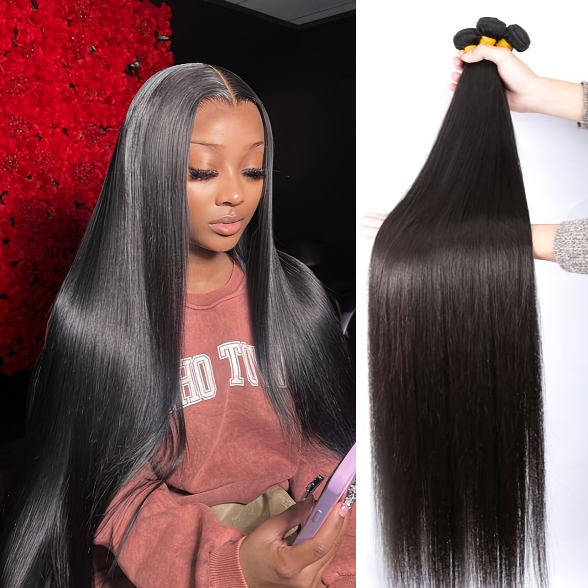 10a Straight Human Hair Bundles 100% Unprocessed Brazilian - Temu