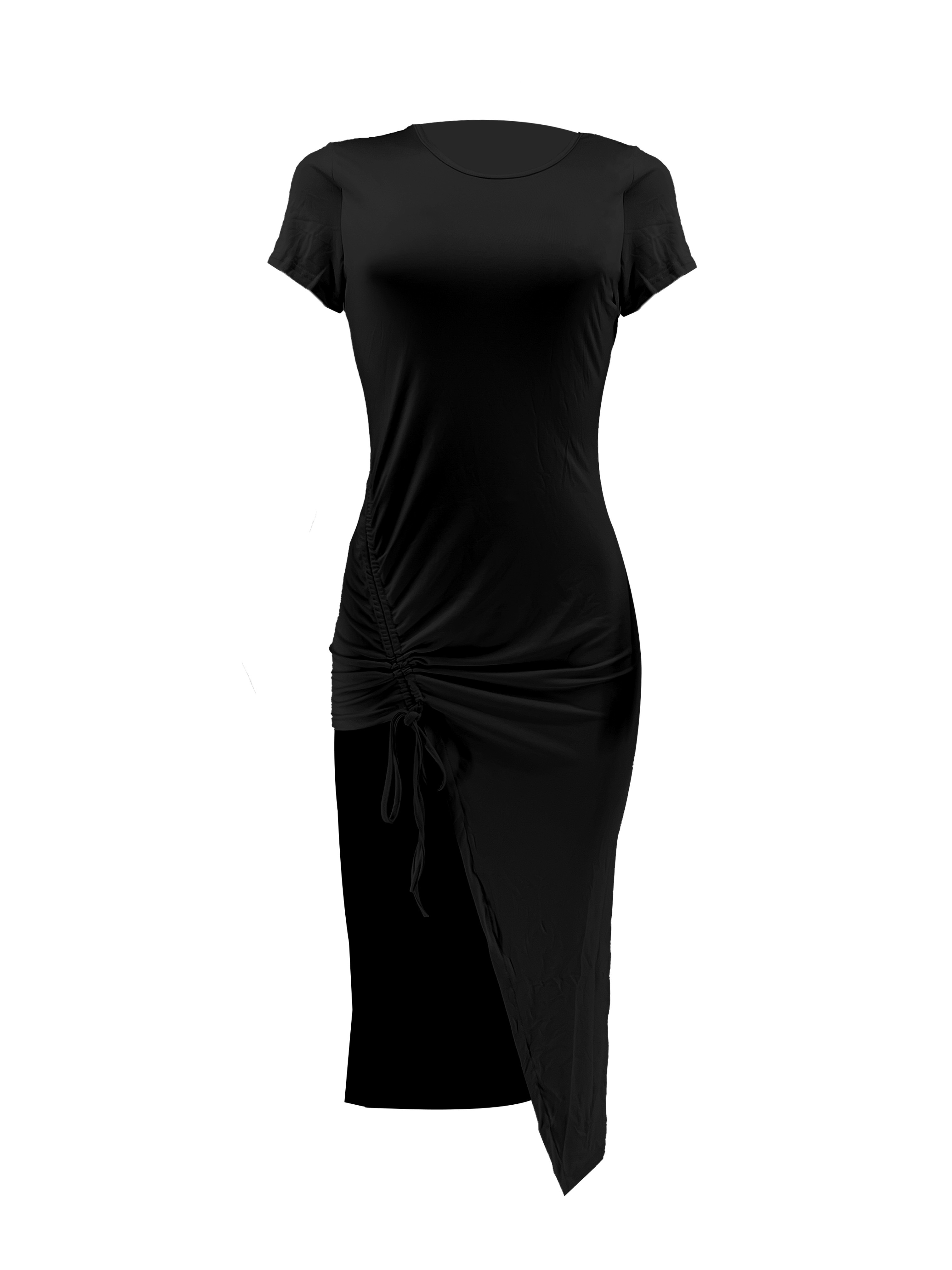 Solid Ruched Split Dress Sexy Bodycon Crew Neck Short Sleeve - Temu