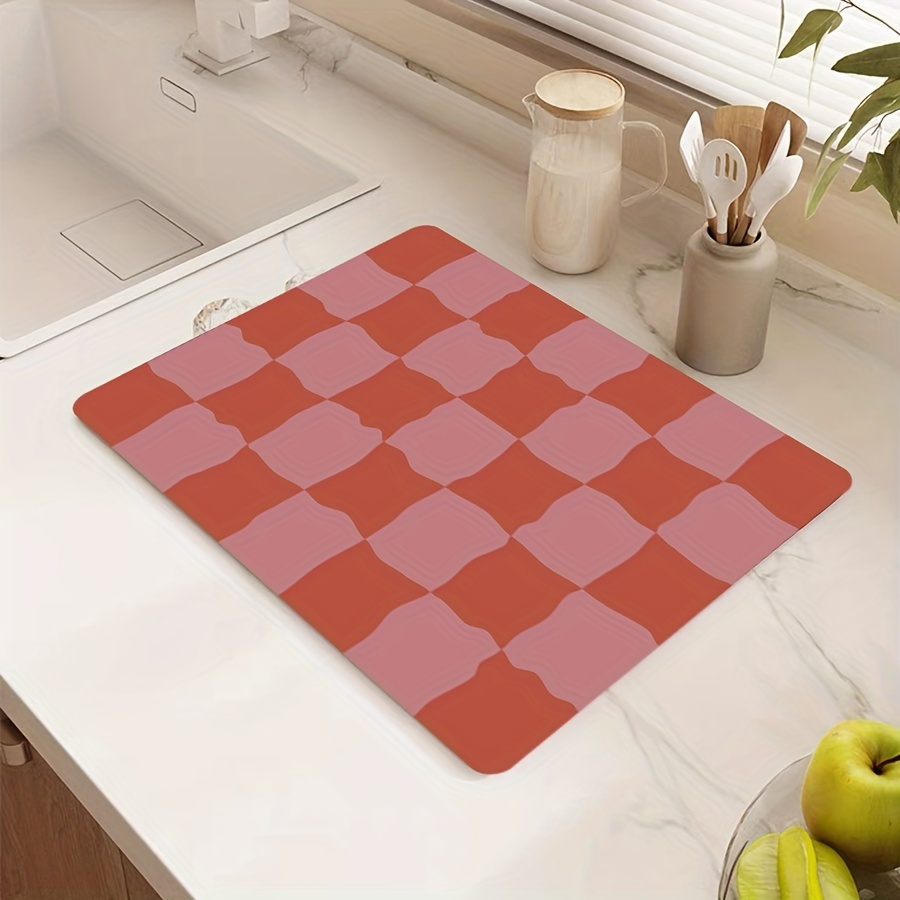 Non slip Checkered Dish Drying Mat Super Absorbent Geometric - Temu