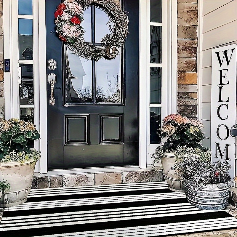 Black & White Cotton Door Mat Rug Indoor Outdoor - 2x3' Entrance Entryway  Rug Kitchen Bath Home Décor (24 x 36) 