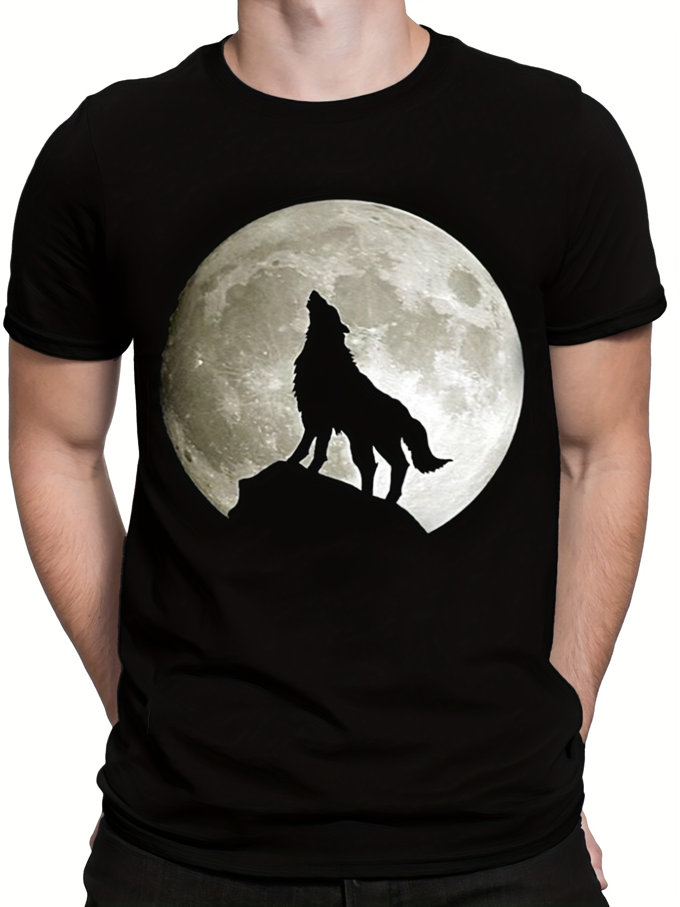 Wolf Moon 3d Digital Pattern Print Graphic Men's T shirts - Temu