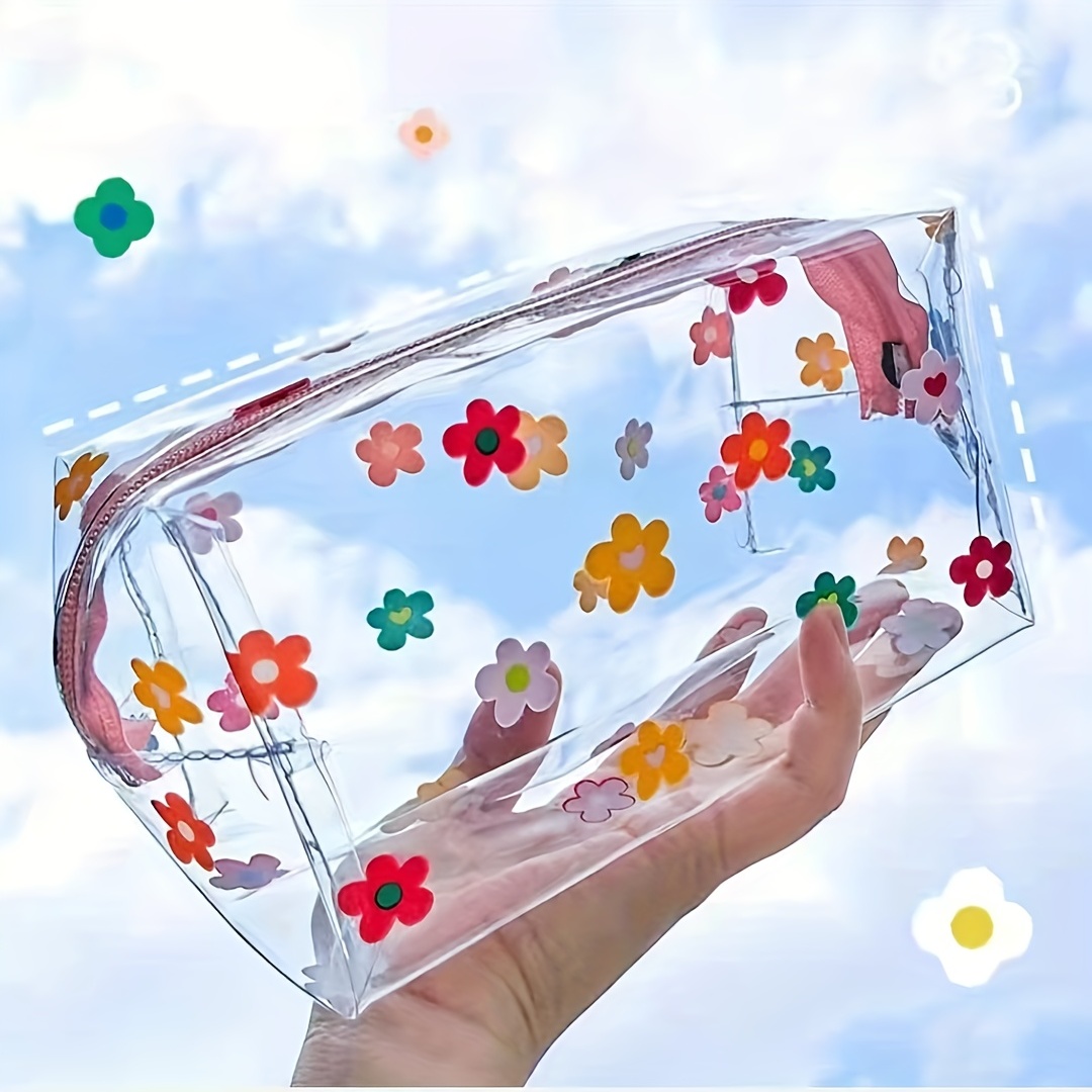 Cute Cartoon Cosmetic Bag, Transparent Small Makeup Bag For Women