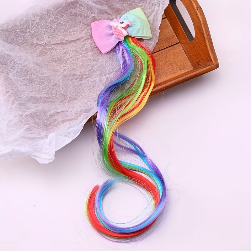 Beautiful Rainbow Colors Girls Hair Extensions Curly Wig - Temu