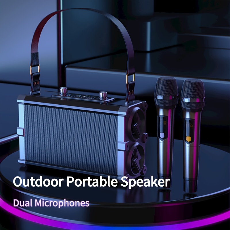 100w Haut-parleur de karaoké professionnel portable Double sans fil Karaoké  Microphone Sans fil Haut-parleur stéréo basse