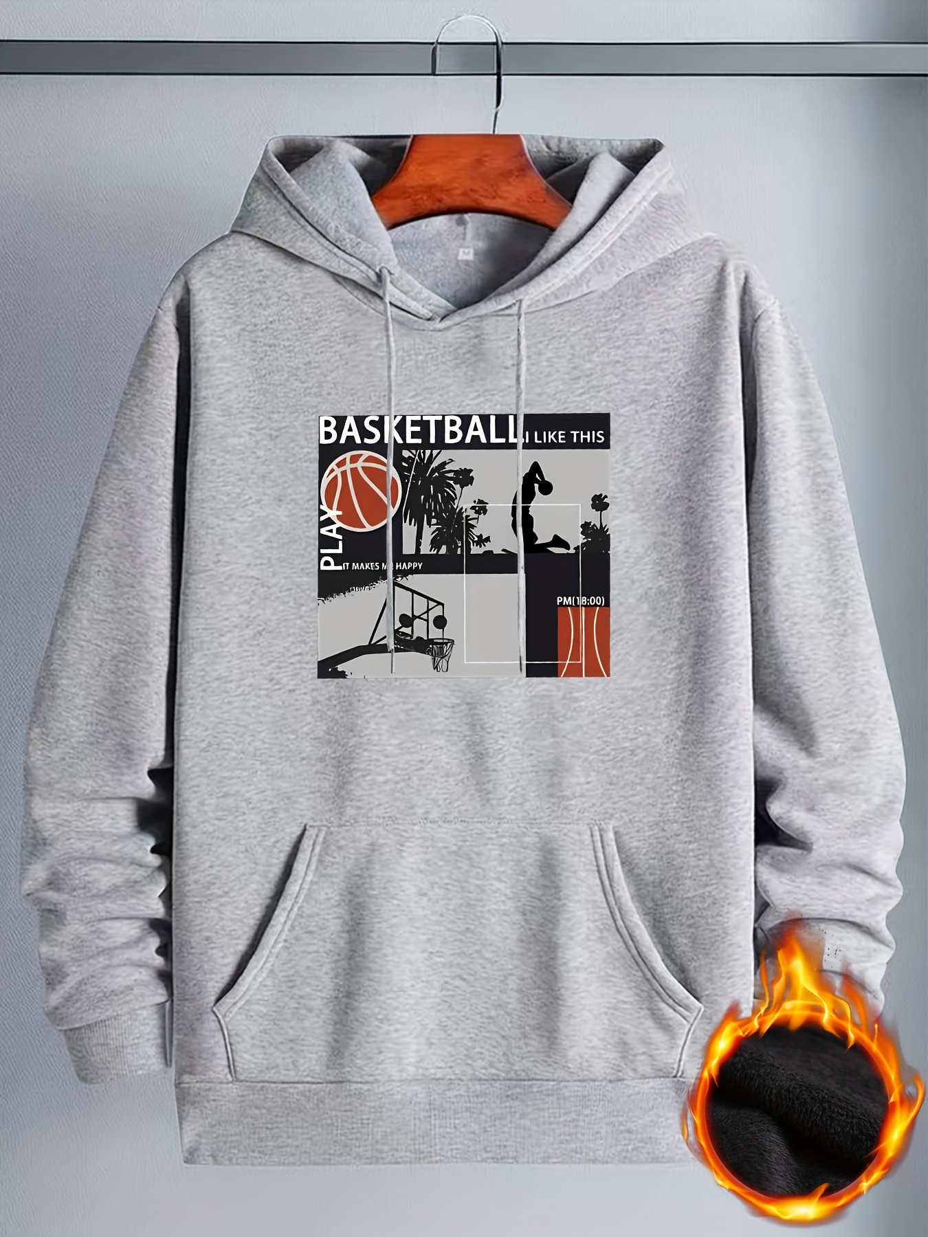 Basketball Print Hoodie, Hoodies For Men, Men's Casual Graphic