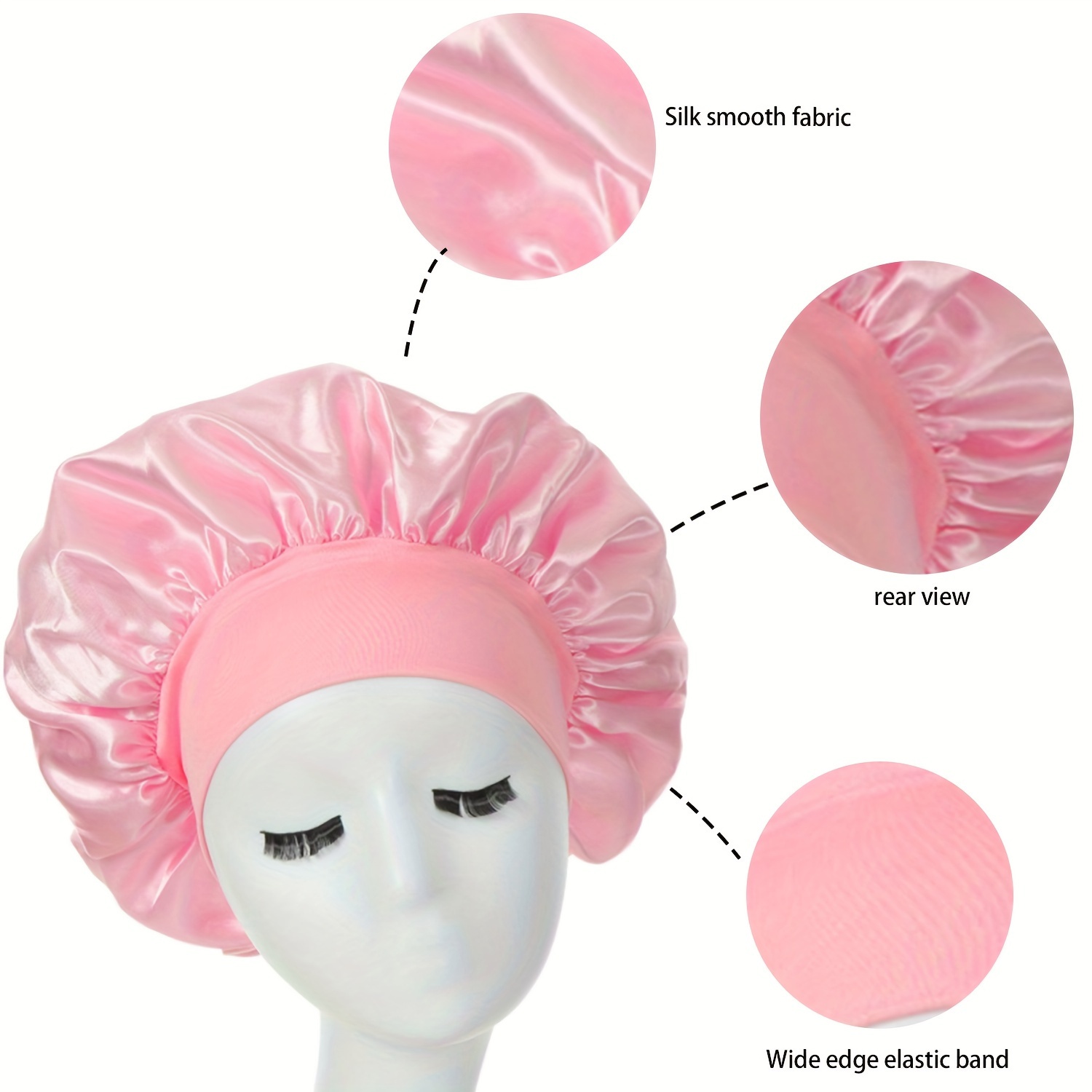 Gorro de satén de seda para dormir con banda ancha para cabello rizado,  color rosado