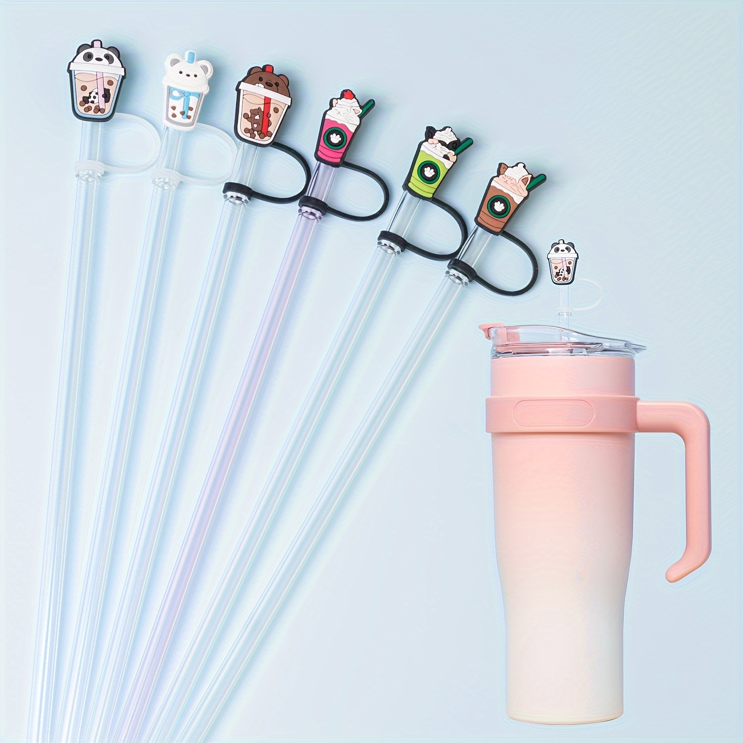 6PCS Cartoon Straw Cover Straw Tips Cover Straw Toppers Anti Dust