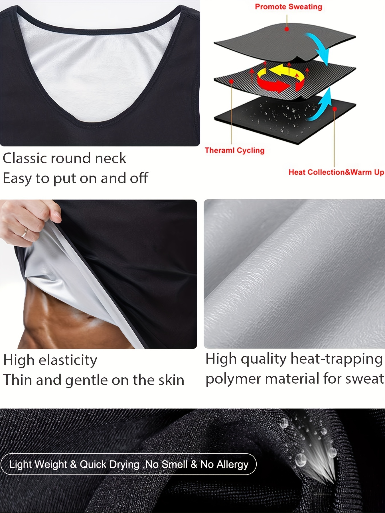 Men Sauna Suit Waist Trainer Polymer Vest Heat Trapping Sweat Body