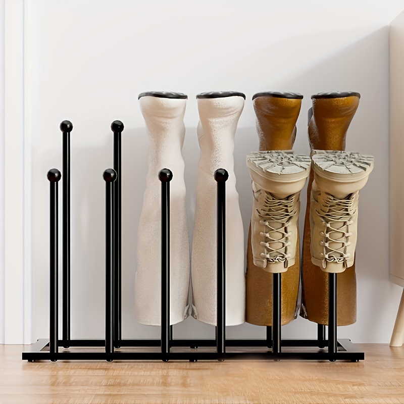 White Metal Free Standing Boot Shoe Rack Organizer, Tall Boot Shaper Storage Stand, Holds Up 6 Pairs of Tall Boots