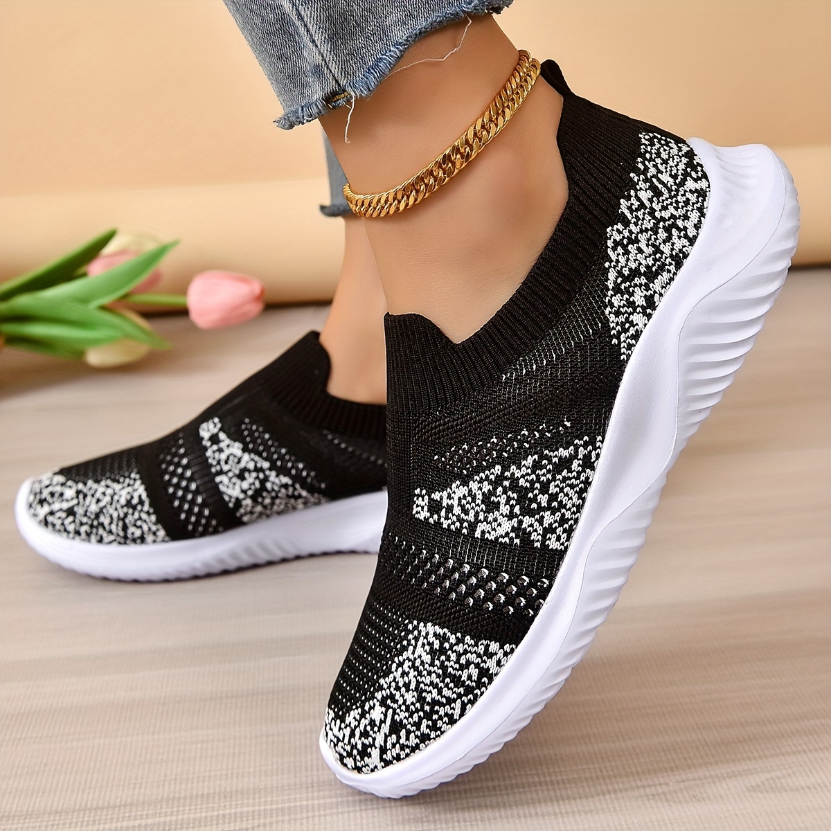 Women's Breathable Flying Woven Sneakers Casual Slip Sock - Temu