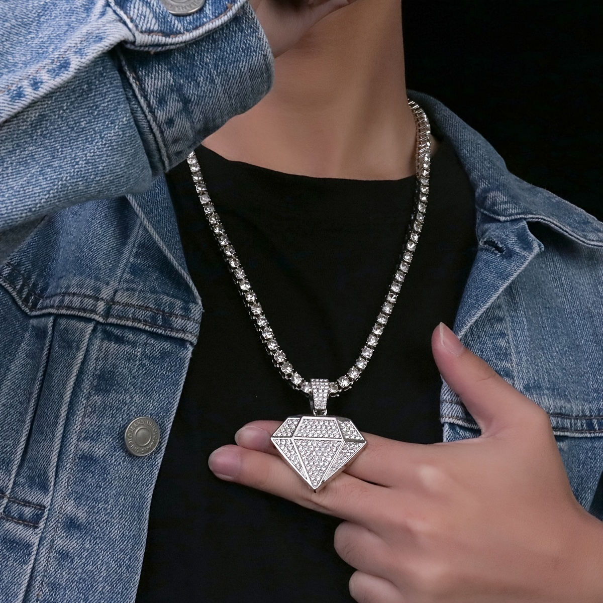 Men's Rhinestone Cracked Love No Love Pendant Hip Hop Necklace - Temu