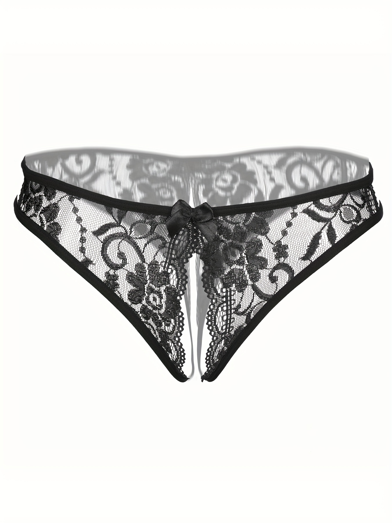 Floral Lace Mesh Thongs Sheer Open Crotch Bow Tie Panties Temu Kuwait 3575