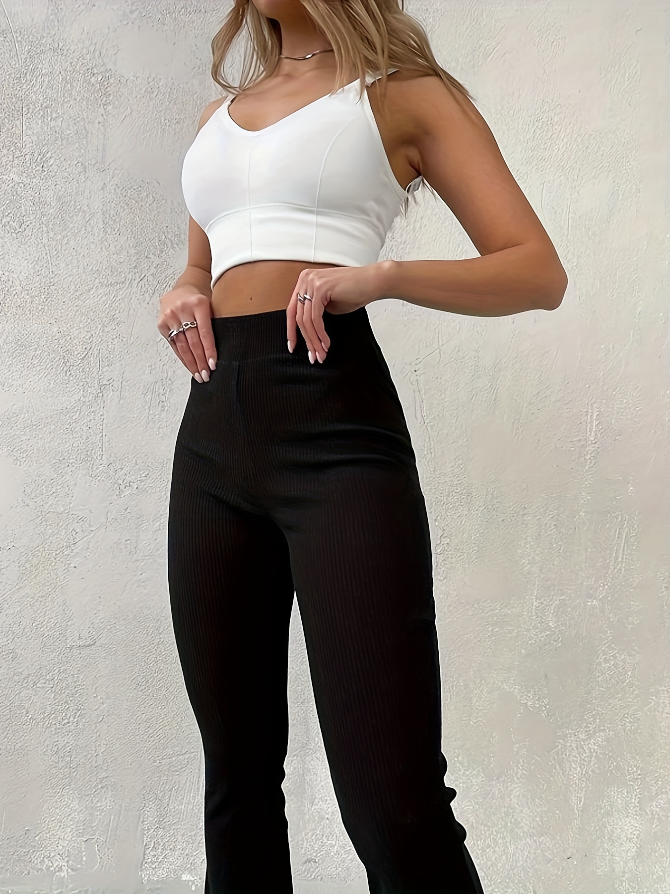 Casual Simple Slim Leggings Pants Solid High Waisted Fashion