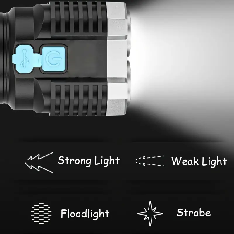 Multi function LED Display Flashlight 4 Mode Brightness Adjustment For Outdoor Emergency Use