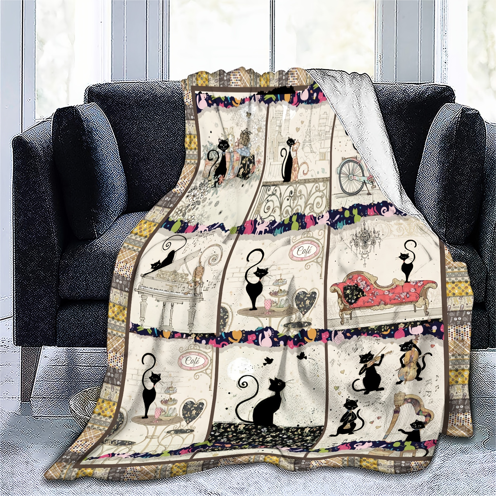 Cozy Cat Pattern Flannel Blanket Soft Warm Throw Bed Sofa Temu