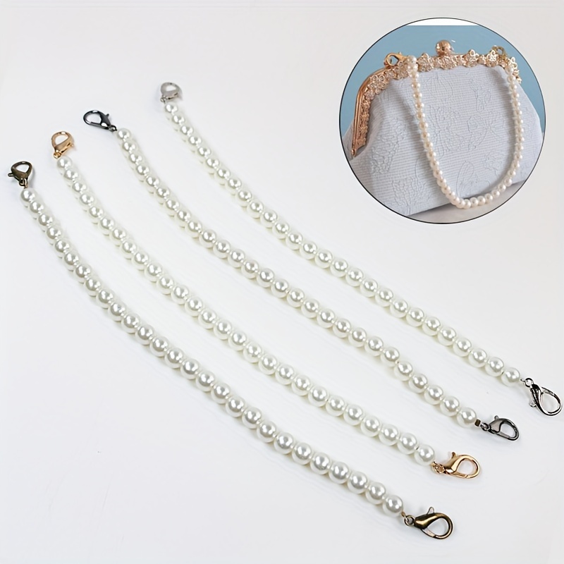 2pcs Pearl Bag Chain, Imitation Pearl Purse Strap, Bag Chain Replacement,  Short Handbag Handle With Swivel Clasp, For Bag Decoration Wallet Clutch