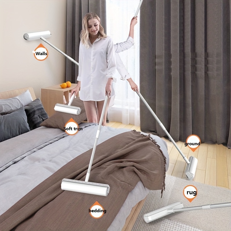 4pcs set 3 rolls of paper 1 mop long handled hair remover retractable hair brush for clothing household floor cleaning tool for cat hair pet hair removal roller sofa carpet dust roller cleaning tool Product details 1