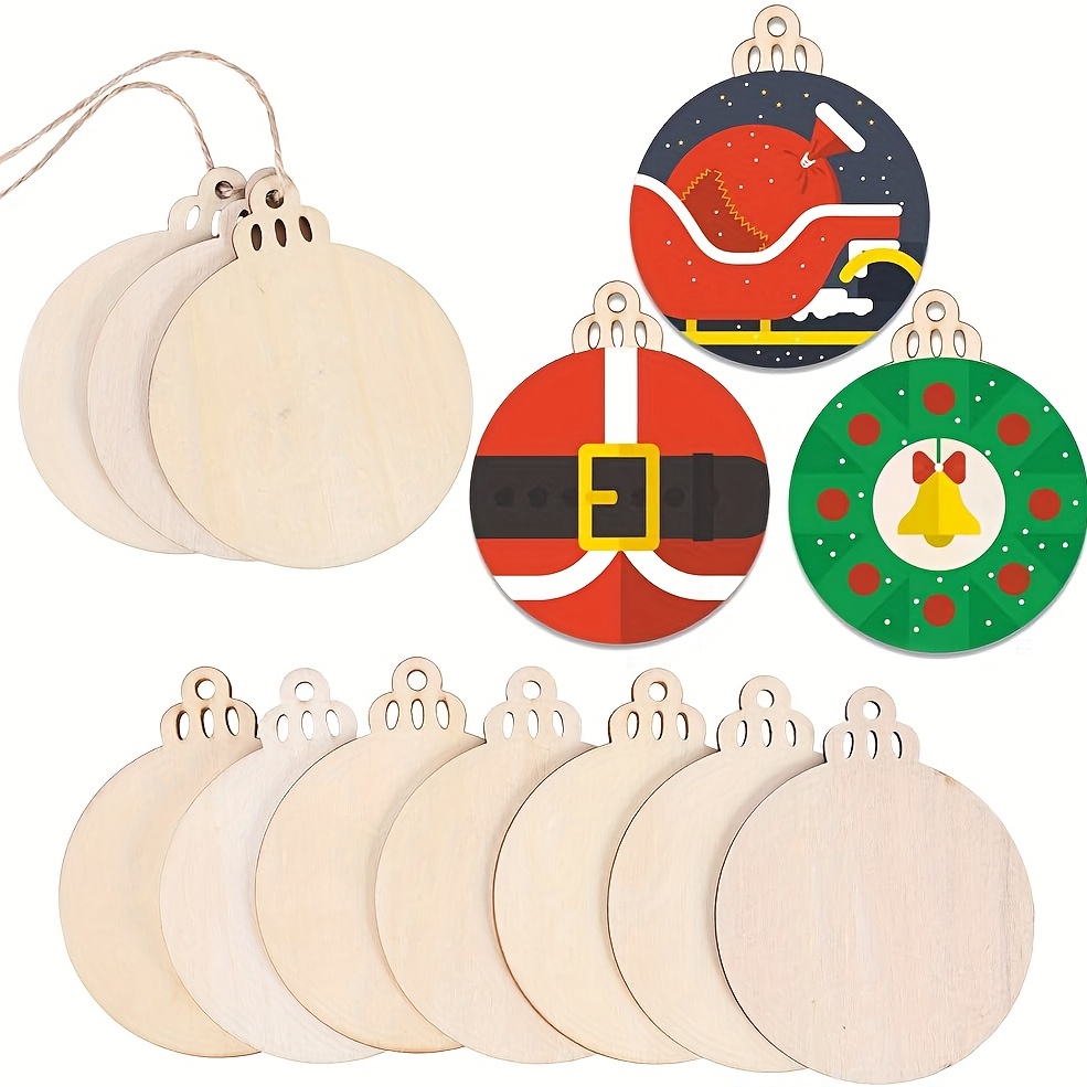 10pcs Wooden Slices 3.5 Inch Wooden DIY Christmas Decorations, Unprocessed  Pre-drilled Wooden Circle Crafts, Round Wooden Discs, Hanging Decorations