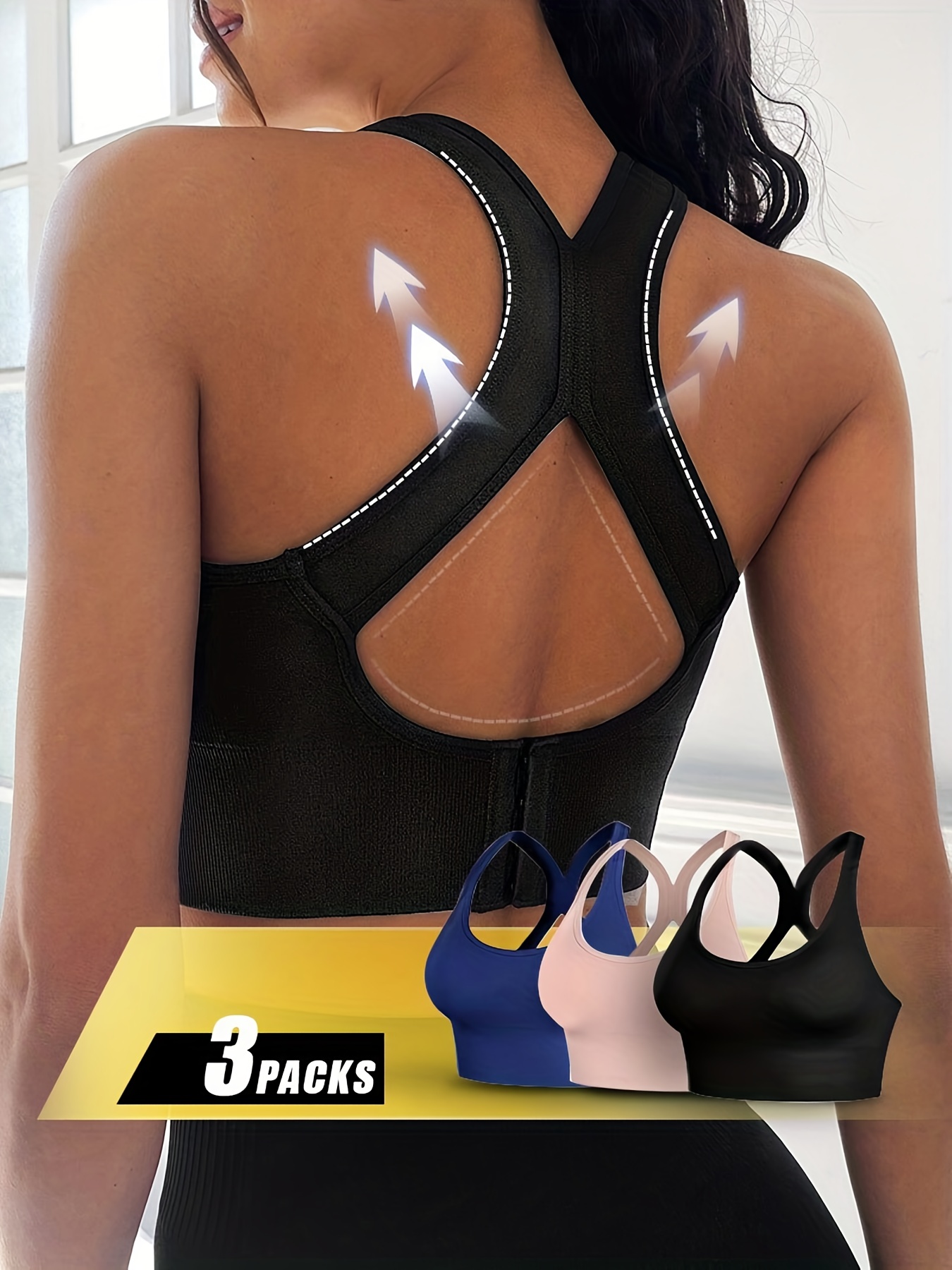 High Impact Strappy Backless Sports Bra With Double Straps - Temu