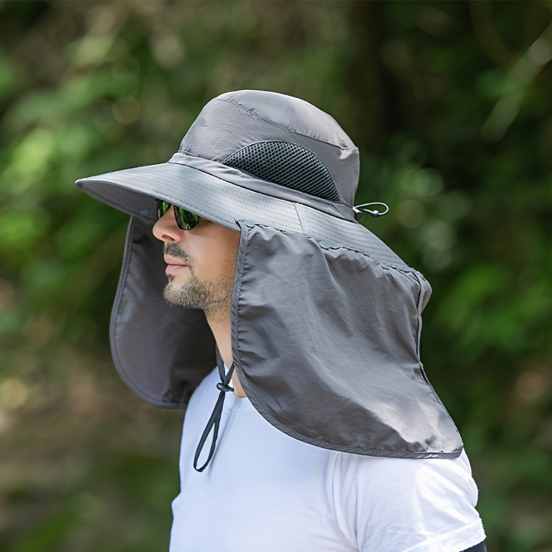 Wide Brim Sun Screen, Monitor Fisherman's Hat with Neck Flap, Adjustable Waterproof Quick-drying Outdoor Hiking Fishing for Men Women,Temu