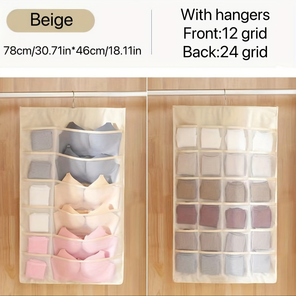 1pc hanging double side underwear bags with grids   shelf storage bags foldable storage pockets for socks bras house   household space saving organizer for bedroom closet wardrobe home dorm details 7