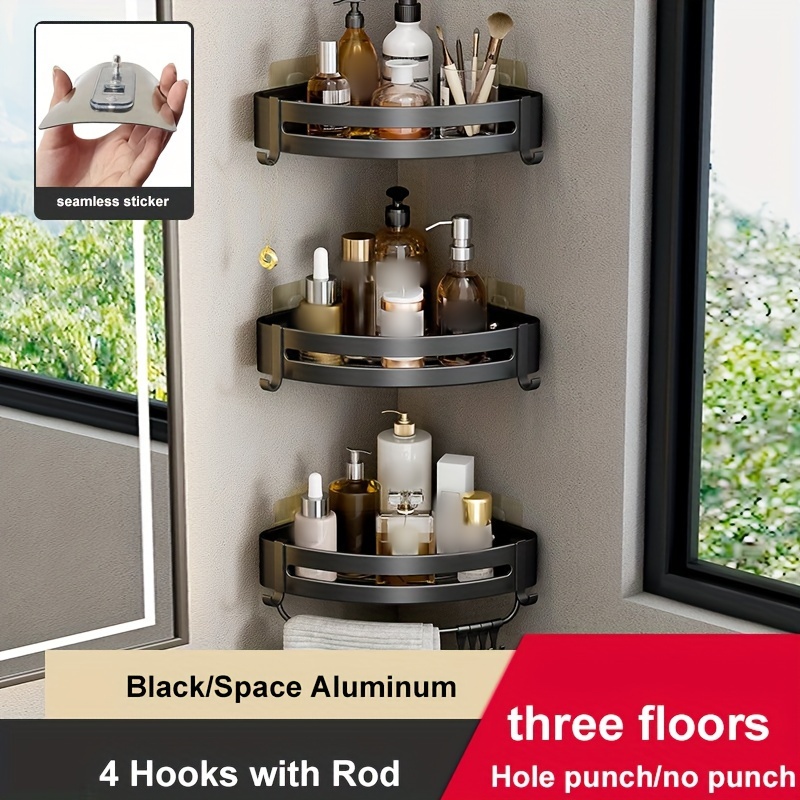 Black Double-layer Wall Mounted Bathroom Storage Rack With No