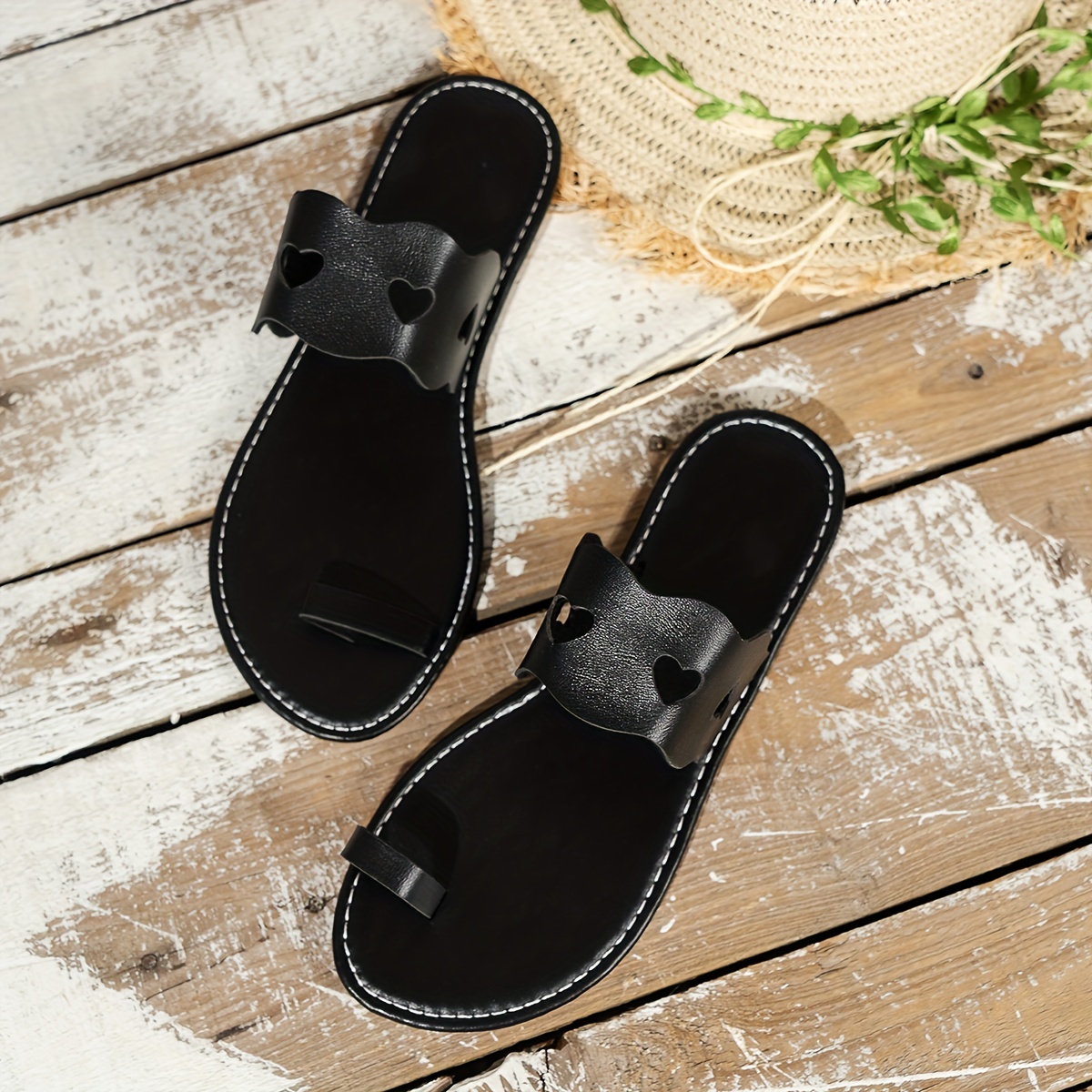 Women's Heart Hollow Design Slide Sandals Casual Loop Toe - Temu