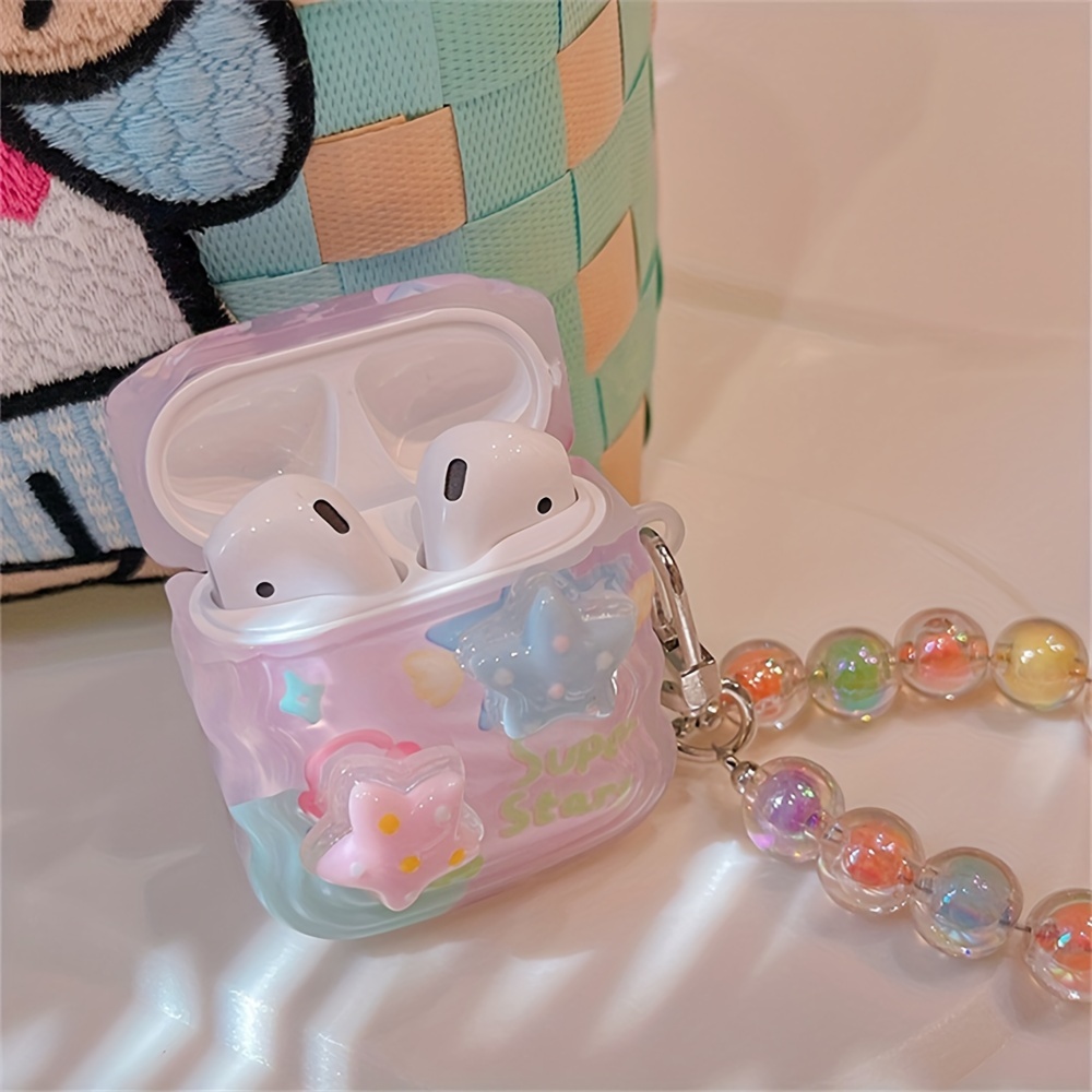 Wave Headphone Case For Airpod 2 3 Case Cute Flower Beads Pendant