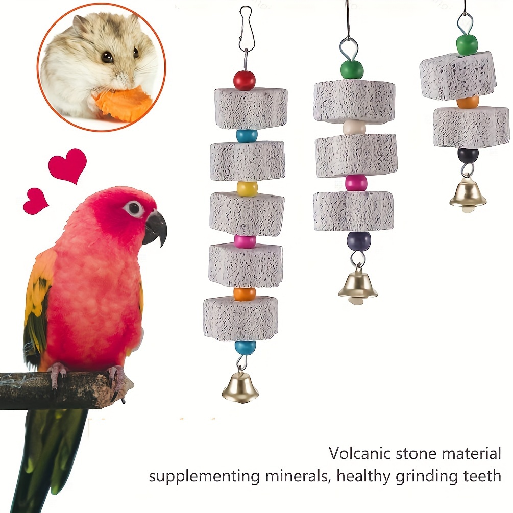 Parrot Chewing Toy - Bird Beak Grinding Stone with Bell And Calcium Supplement Mineral Food String. Bird Toys, Bird Cage Additions, Suitable for a Variety of Small Animal Toys