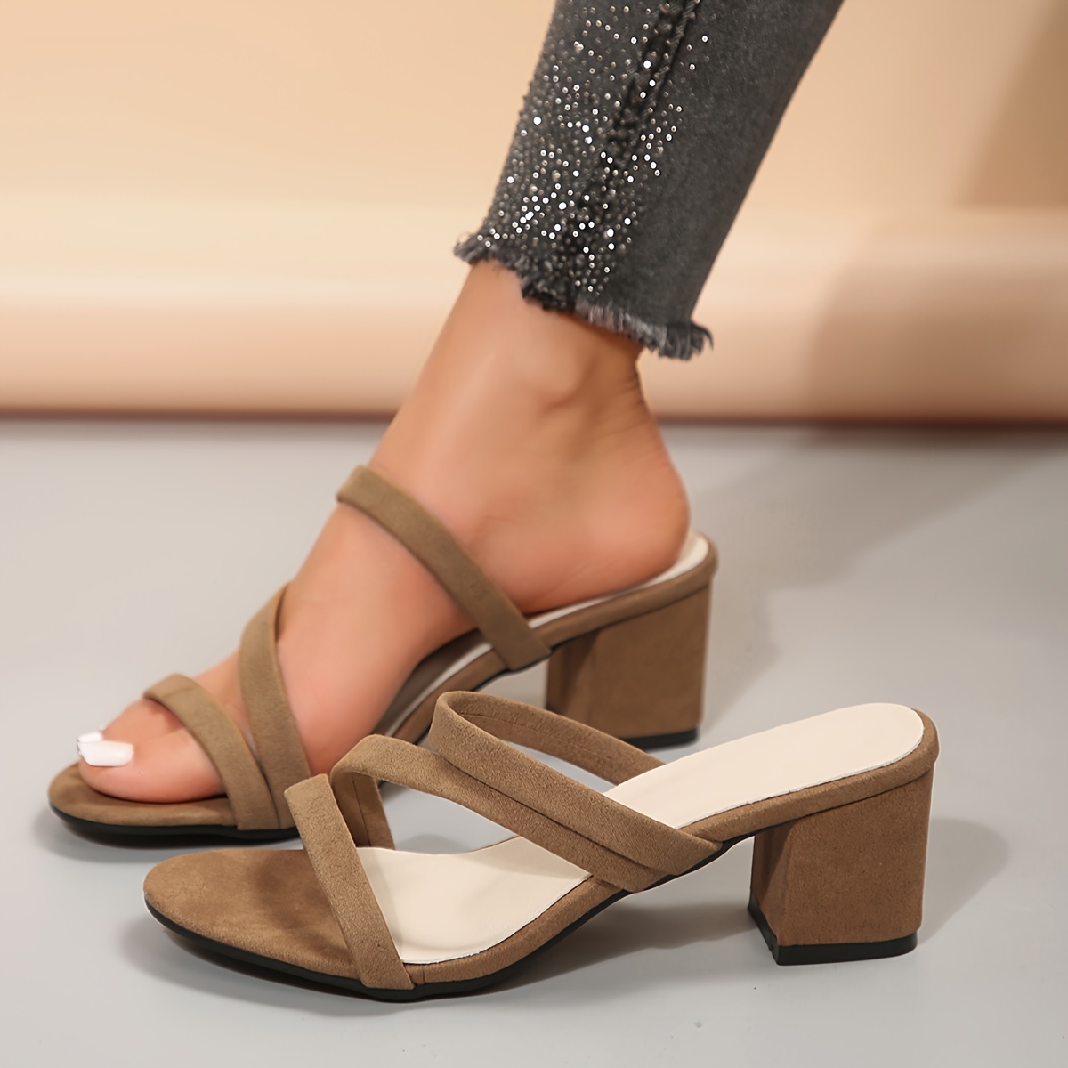 INC Womens Brown Woven Comfort Embellished Benda Square Toe Stiletto Slip  On Heeled Sandal 8 M