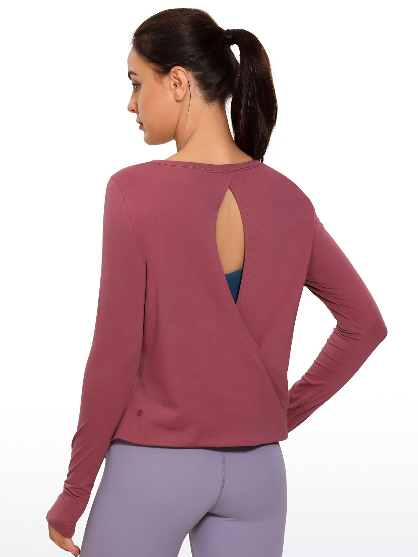 Women's Long Sleeve Backless Workout T shirt Thumb Hole - Temu