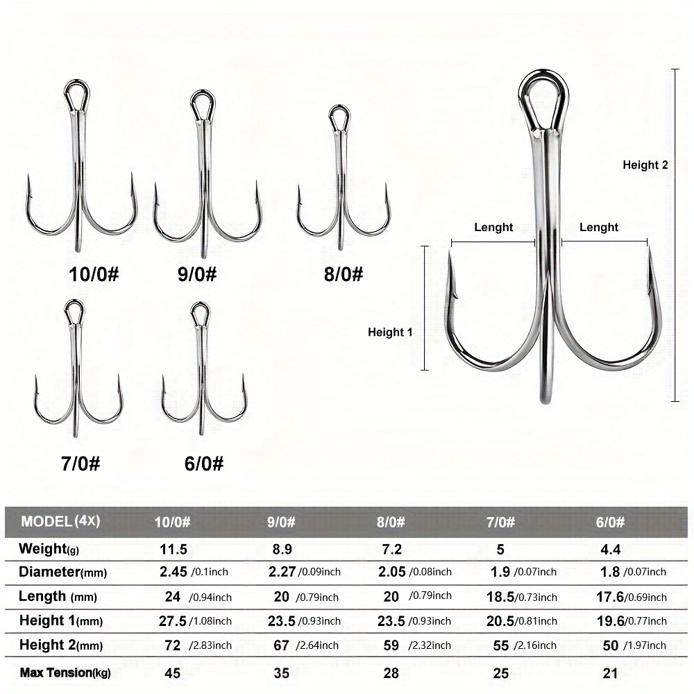 Hook Fast5x-strength High Carbon Steel Treble Hooks For Saltwater