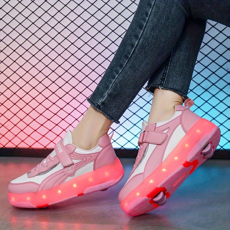 Chaussures à roulettes LED pour enfants - Rose - Skateshoes Basket