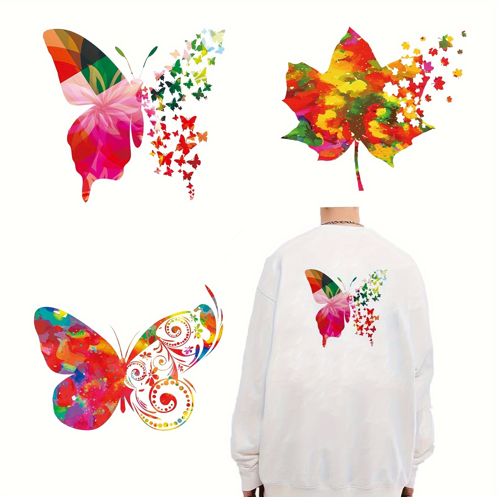 Colorful Butterflies Maple Leaves Iron Decals T shirts Iron - Temu ...