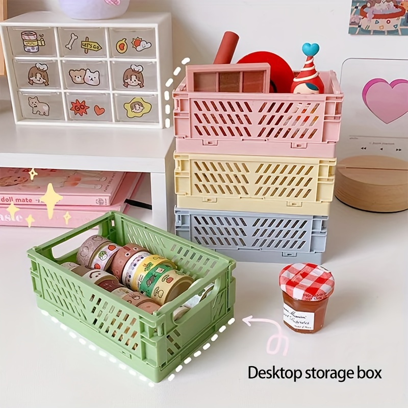 4pcs School Storage Baskets, Rectangular Hollow Out Plastic Basket