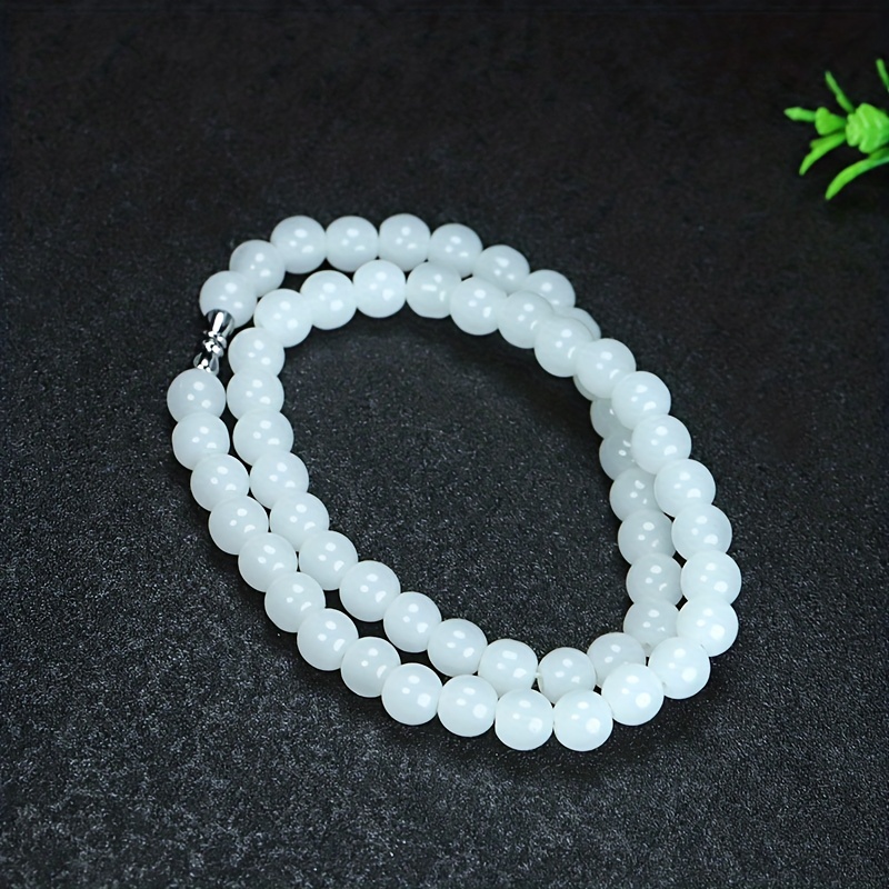 

1pc Imitation White Jade Beaded Necklace